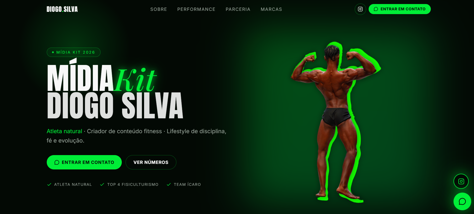 Print da primeira dobra do site Diogo Silva