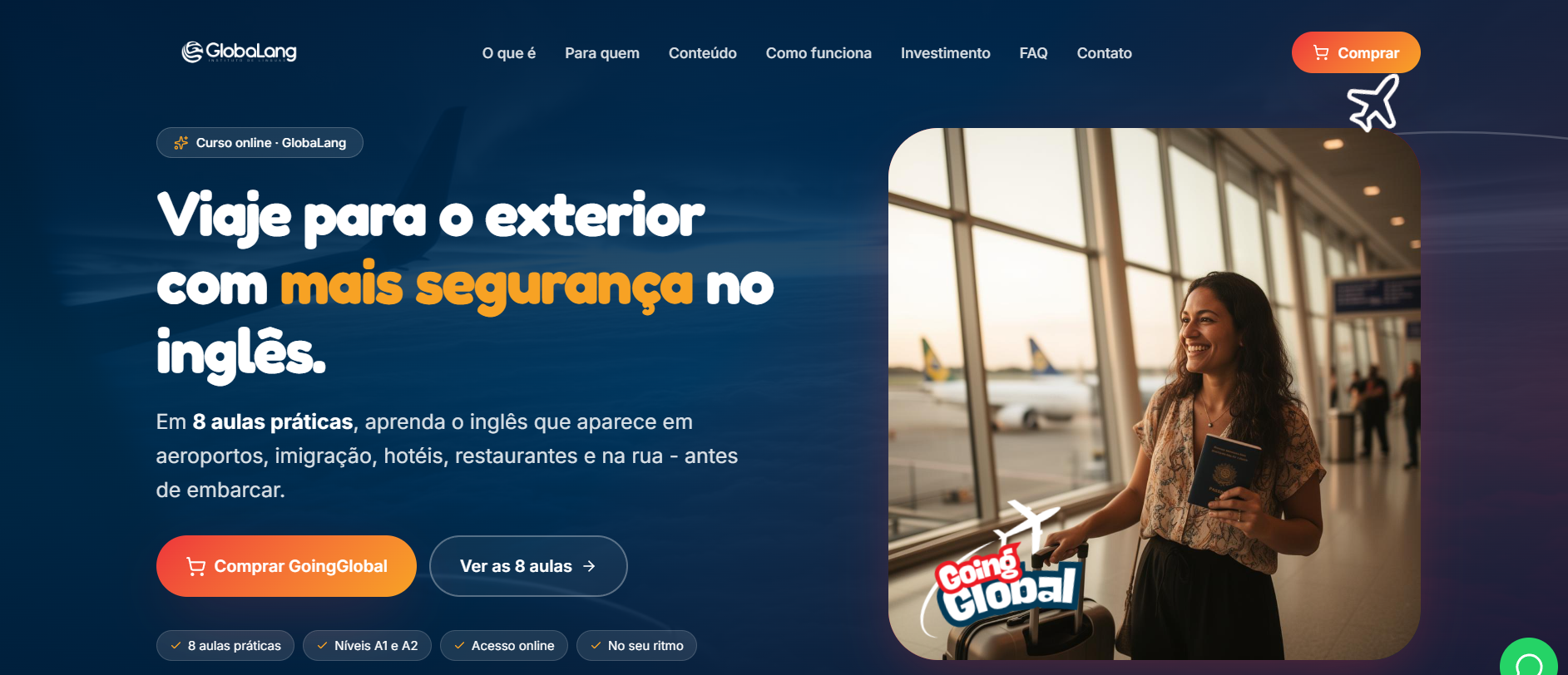 Print da primeira dobra do site GoingGlobal