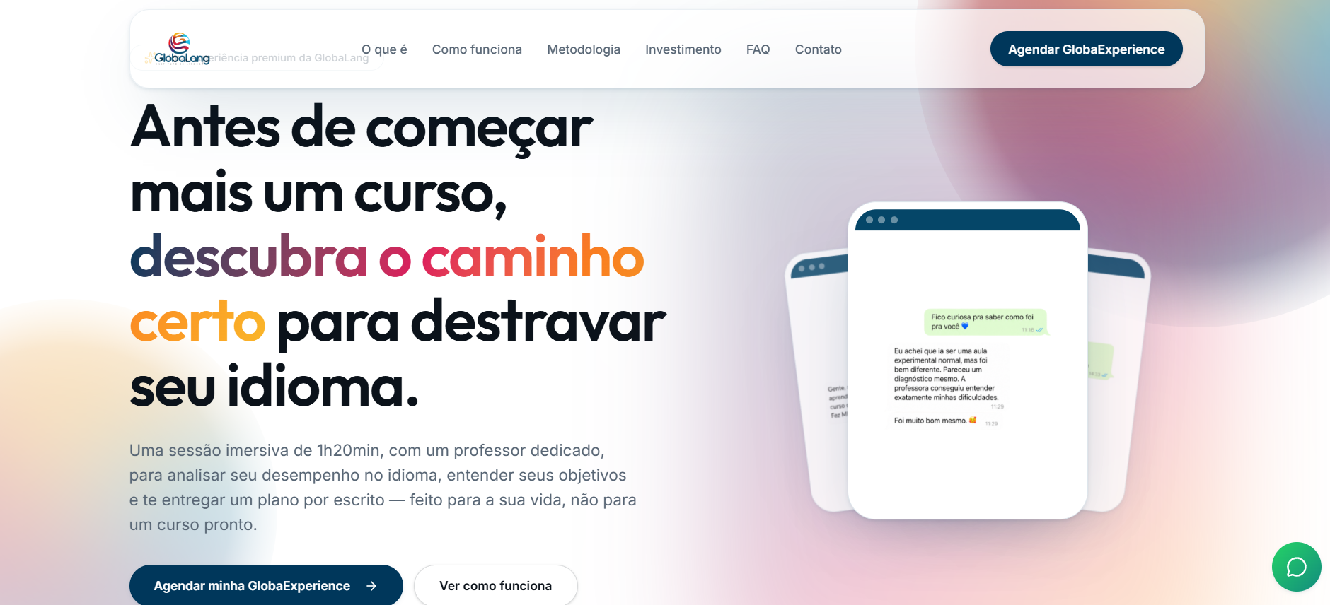 Print da primeira dobra do site GlobaExperience